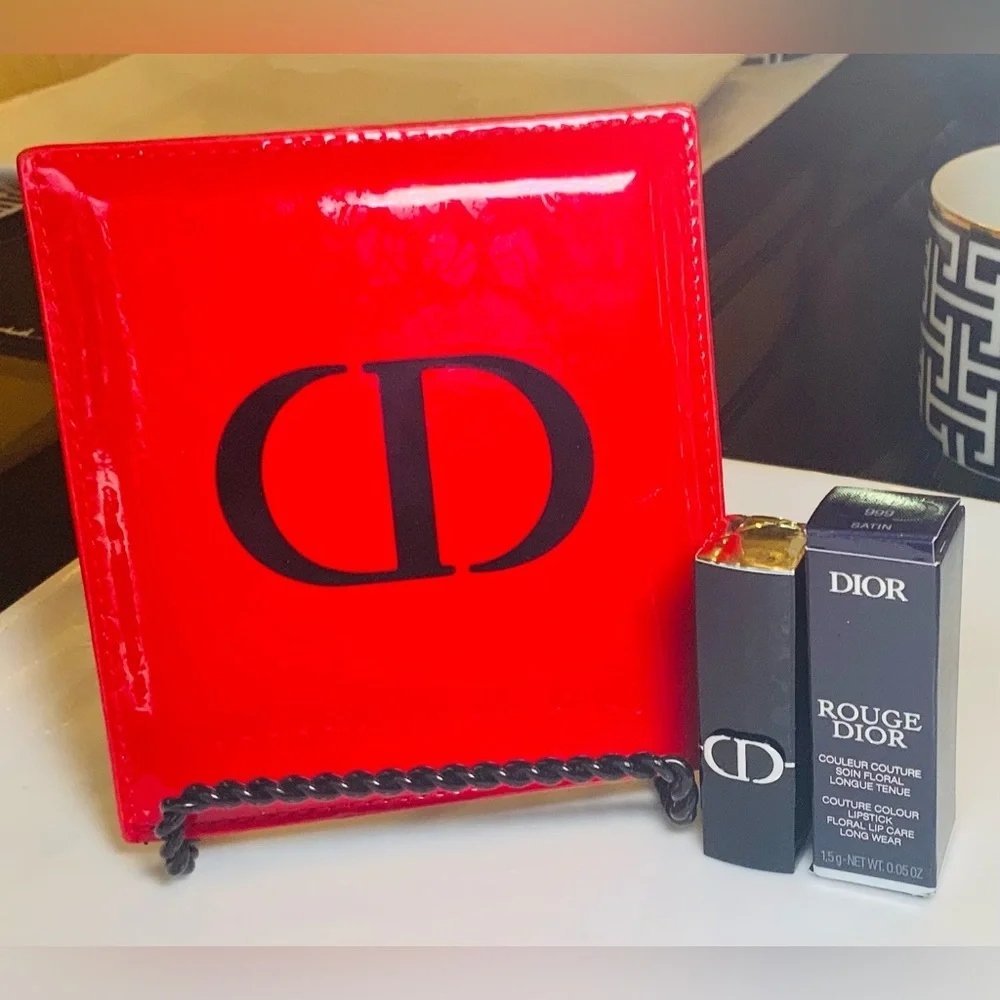 “HostPick” Dior Beaute Mirror Red/Black Pouch and lipstick-Limited Edition NEW